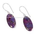 Meilleures ventes 2017 Purple Copper Turquoise Gemstone 925 Sterling Sliver Dangle Earring